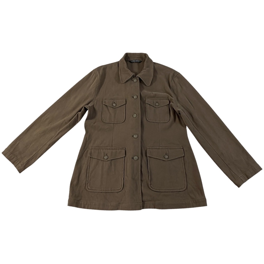 Vintage 90s Laura Ashley Brown Cotton Safari Utility Jacket US 10 4 Pocket